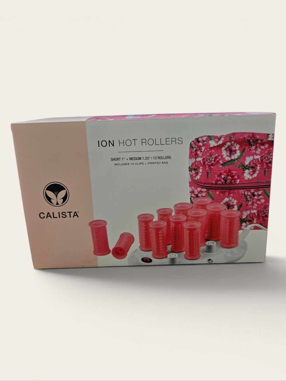NIB Calista Ion Hot Rollers - Pink Set w/ Hot Pink Floral Case